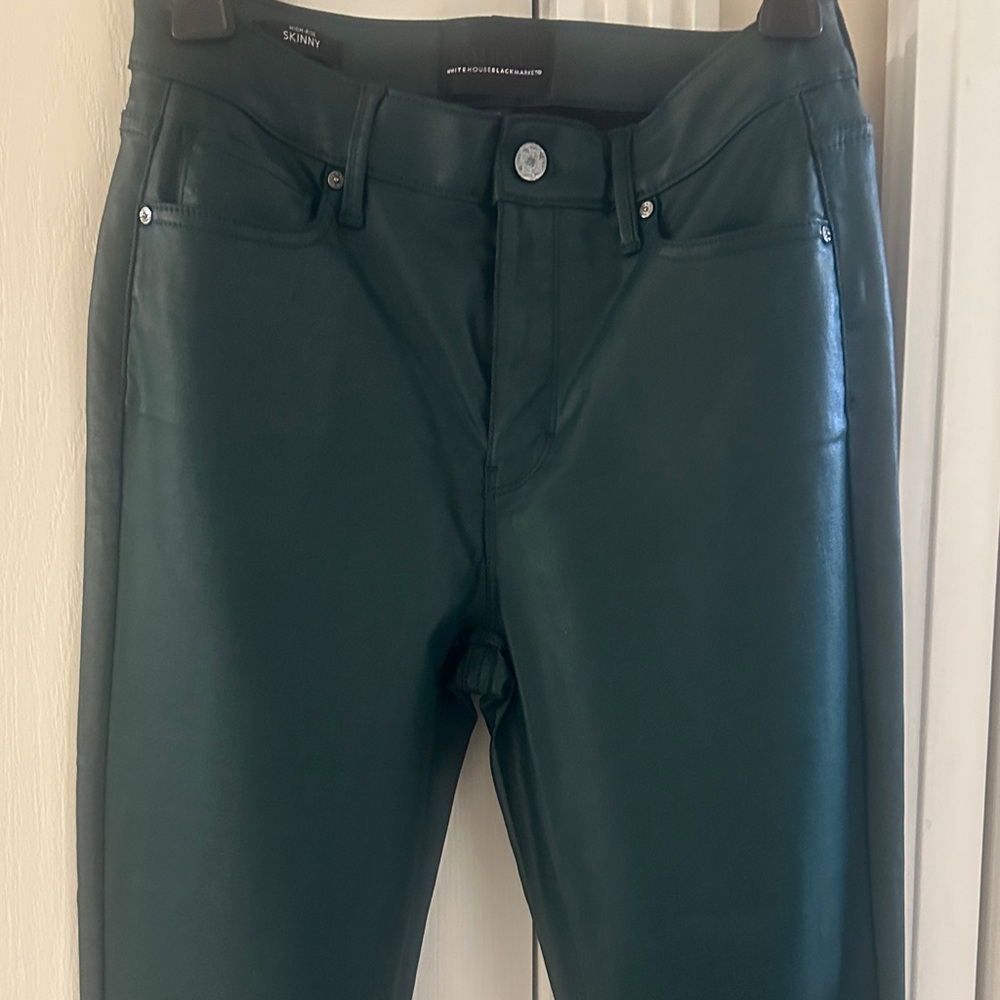 WHBM Dark Green Pleather Pants.  Skinny coated NEW WITHOUT TAGS.  NEVER WORN